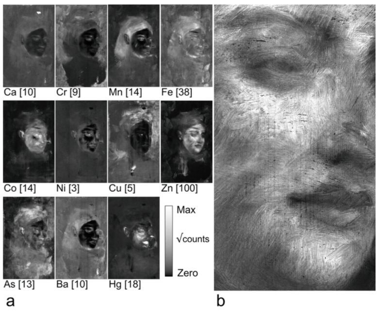 Different scans of the hidden portrait that researchers used to uncover the brushwork sequence (Image: Scientific Reports)